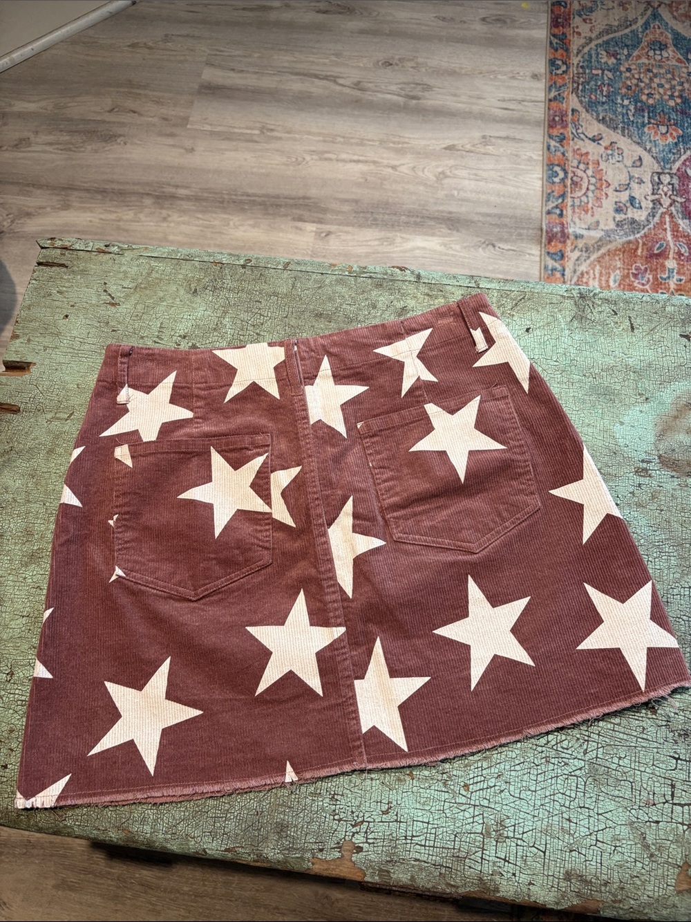 Altered State Corduroy Star Print Mini Skirt Brown Cream Size L - Picture 4 of 5